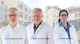 Der neue Ärztliche Direktor PD Dr. Kay Kohlhaw (mittig) mit dem Führungsteam aus Medizin und Pflege an den Standorten Grimma und Wurzen.