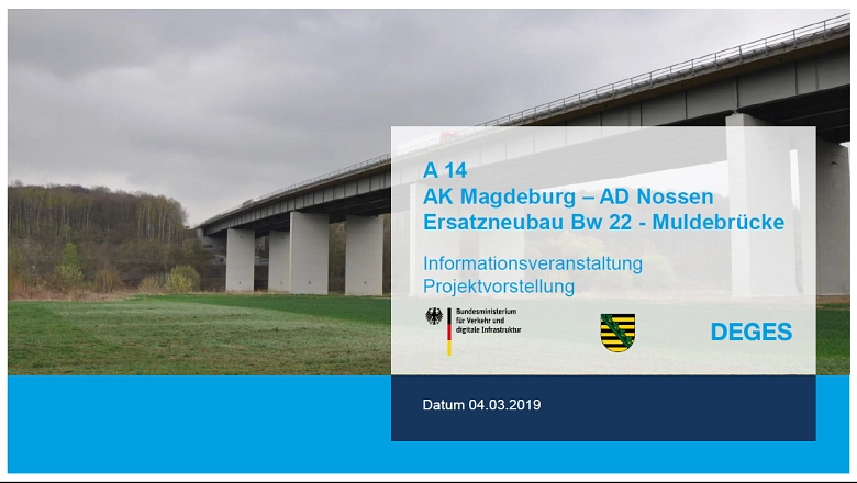 Präsentation zum Informationsabend Mulde-Brückenneubau A14 - der Deges